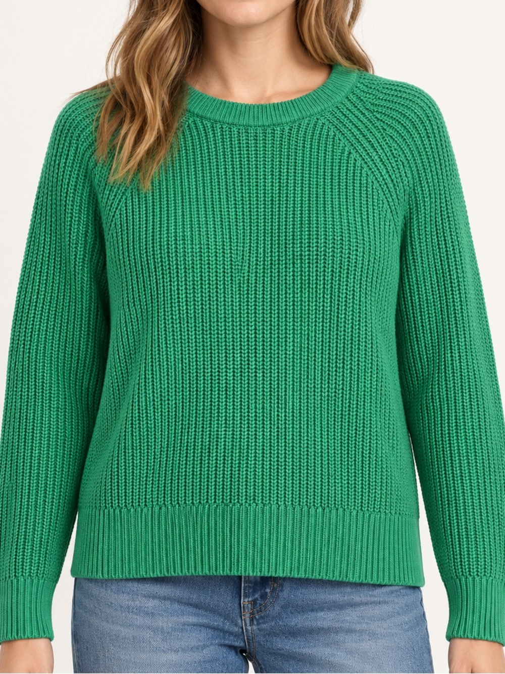 J.Crew Cotton Fisherman Sweater Green Ribbed Crewneck Size Small